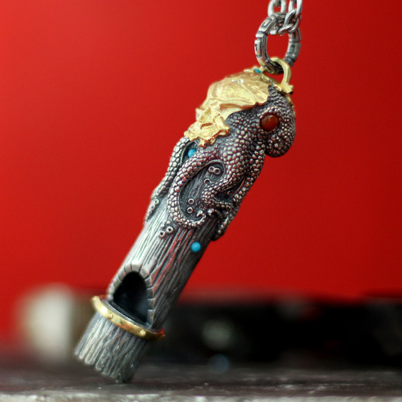 章鱼口哨吊坠纯银可吹响