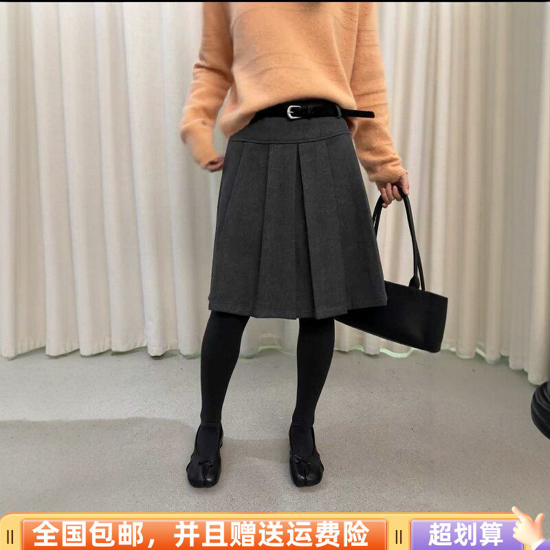 2026冬季韩版高腰显瘦毛呢中裙