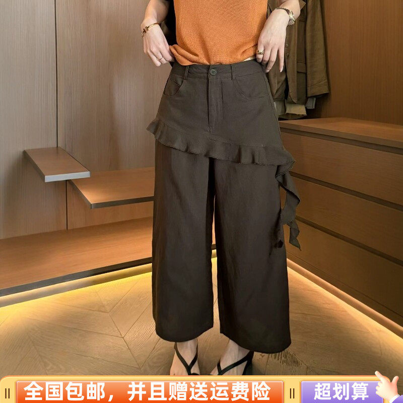 夏季韩版高腰显瘦花边直筒女裤