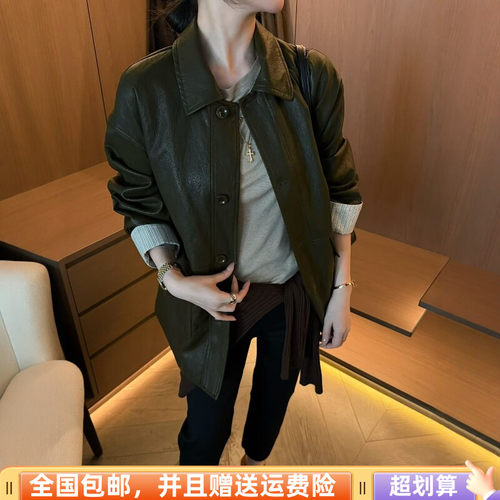 秋季韩系复古PU皮工装中款外套