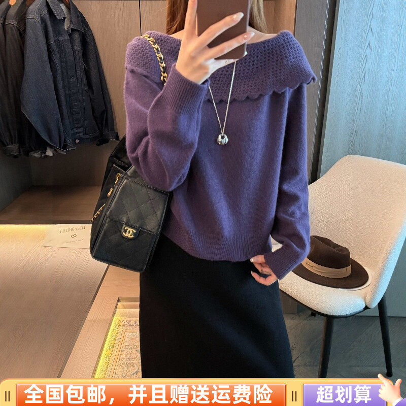 秋季韩版显瘦翻领减龄女针织衫