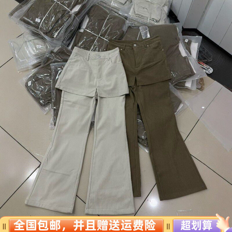 2025冬季新品韩版宽松显瘦休闲裤加绒加厚喇叭裤屁帘设计减龄女潮