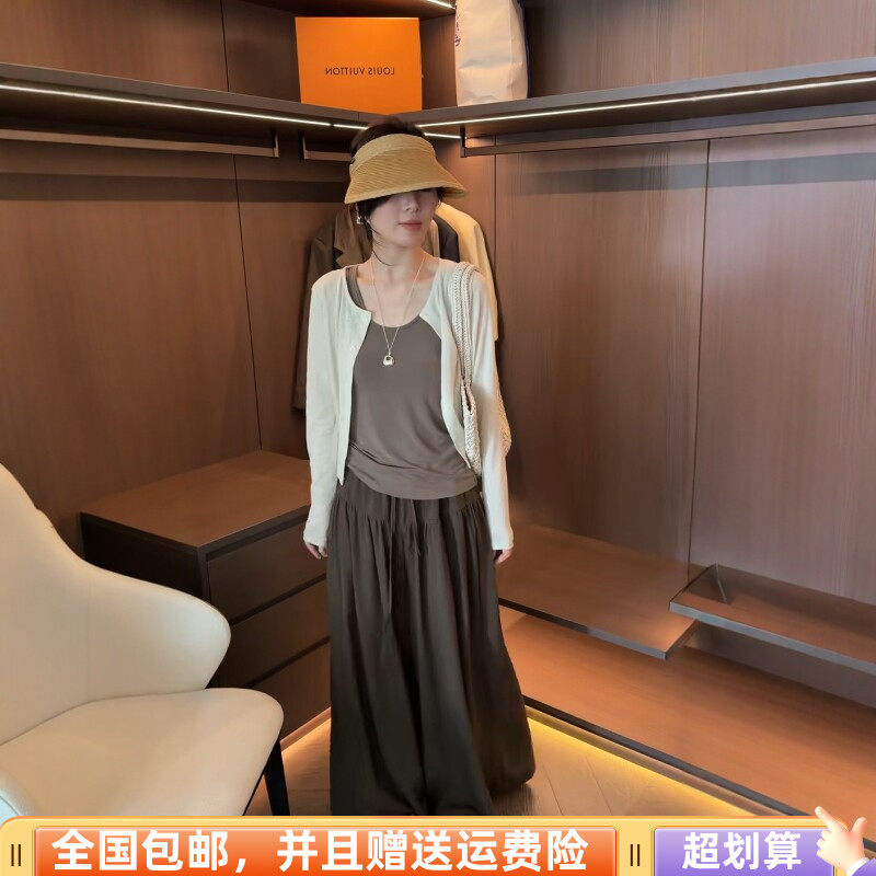 2026夏季新品韩版宽松显瘦披肩开衫加背心加阔腿裤三件套套装女潮