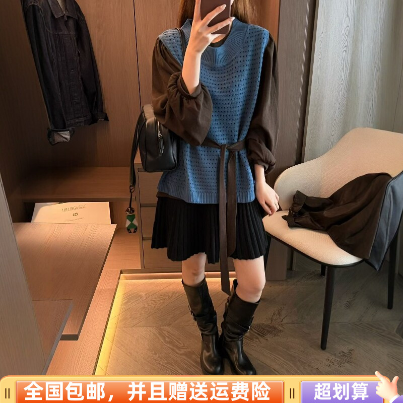 秋季韩版显瘦毛针织马甲两件套女