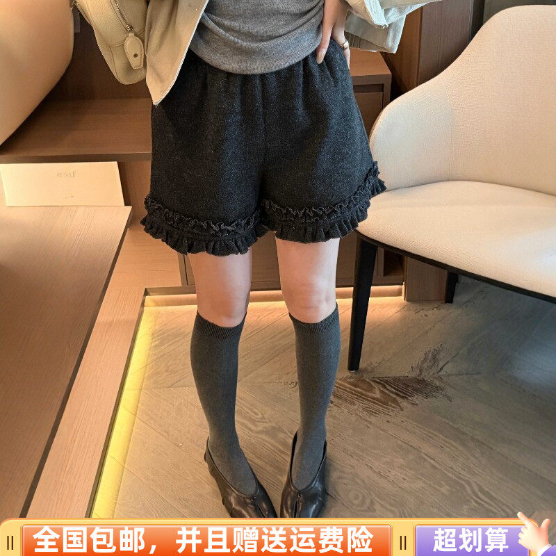 冬季韩版显瘦毛呢A字阔腿短裤