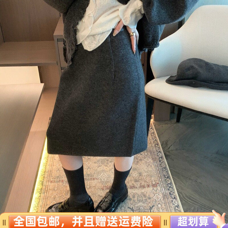 冬季韩版高腰显瘦毛呢花苞中裙