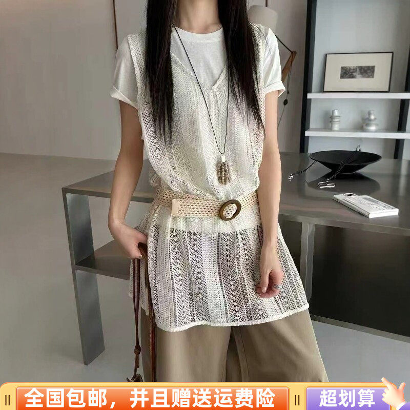 2026春季新品韩版宽松显瘦针织背心裙加短袖T恤加腰带套装时尚女