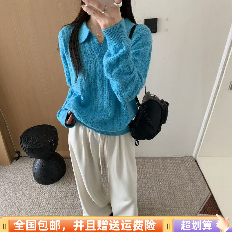 秋季慵懒风V领宽松显瘦毛衣女