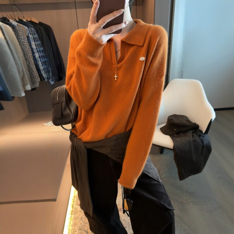 秋季宽松显瘦POLO翻领针织毛衣