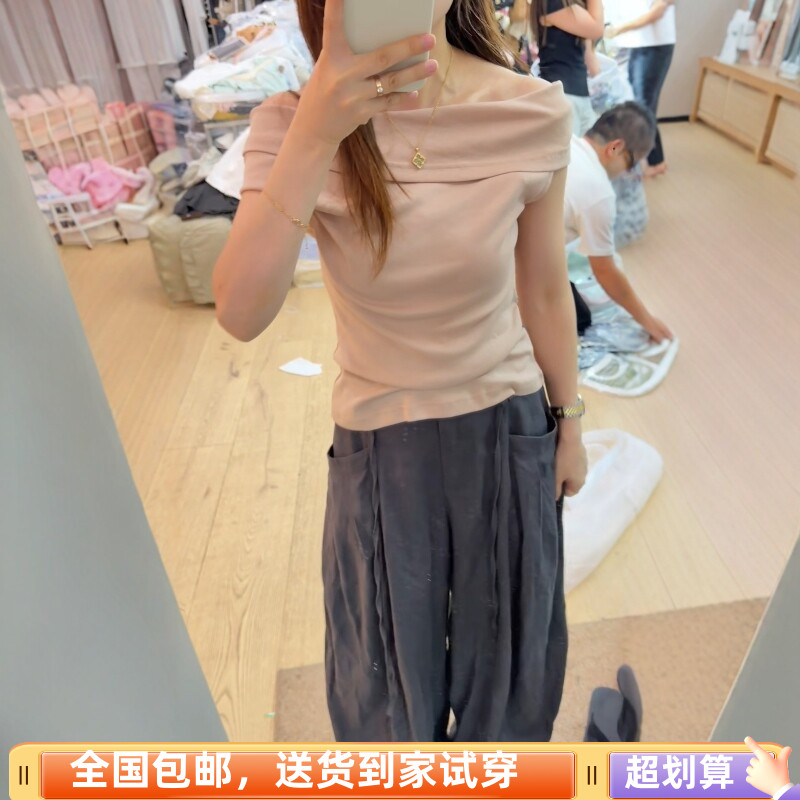 2026夏季一字肩显瘦短袖T恤女