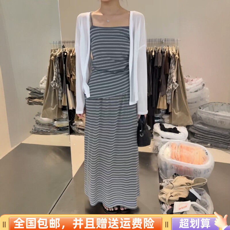 2026夏季新品韩版宽松显瘦开衫加背心吊带加半身裙三件套套装条纹