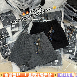 2025冬季新款韩版配挂件设计休闲短裤阔腿A字高腰时尚加厚夹棉女