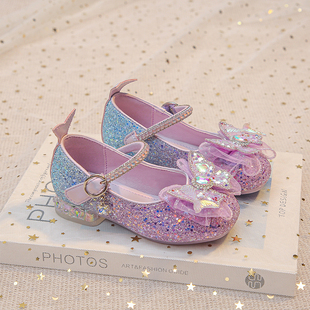 宝宝软底爱莎高跟鞋 女童公主鞋 演出小女孩水晶鞋 儿童皮鞋 2026新款