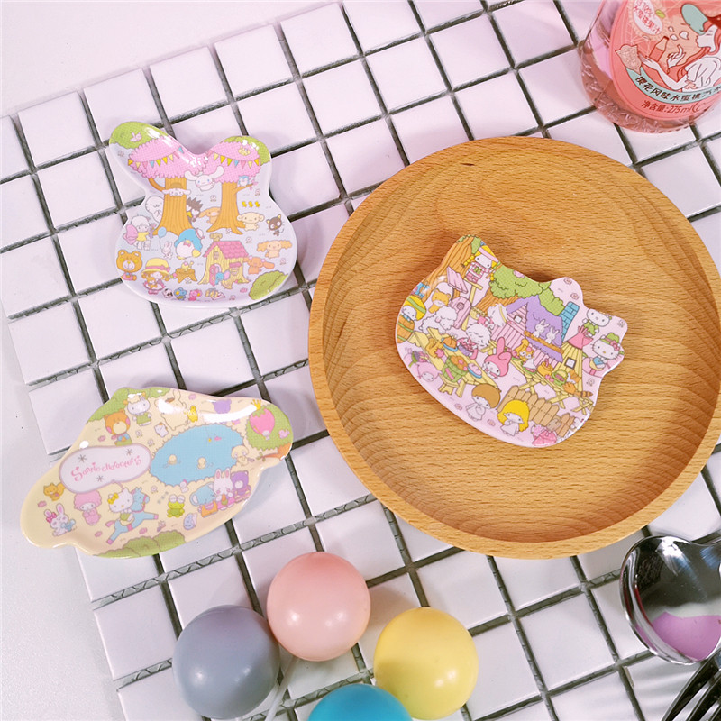 可爱三丽鸥方糖碟主题餐厅卡通茶包碟茶杯袋垫迷你密胺调味碟