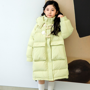 福潴潴女童羽绒服新国标90白鸭绒儿童冬季外套中长款三防面料保暖