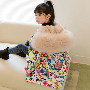 儿童派克服可拆卸冬季新款女童皮草外套中长款真毛保暖男童棉衣