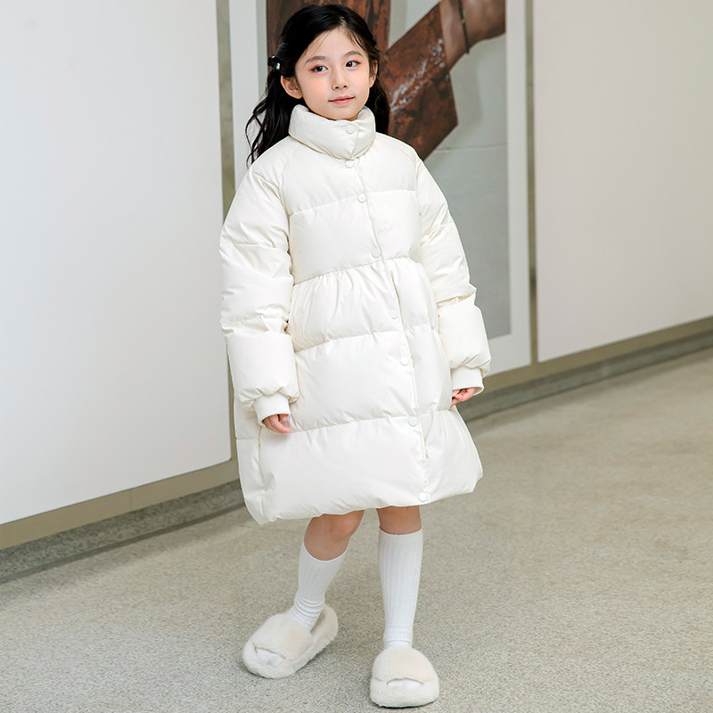 福潴潴新国标90白鸭绒女童羽绒服中长款新款儿童冬季外套三防面料
