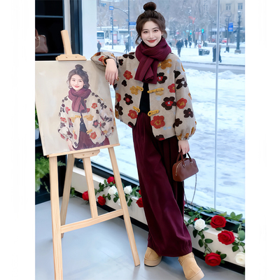 韩系休闲风时尚潮流套装女2025年秋冬新款慵懒简约上衣裤子两件套