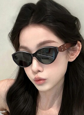 复古猫眼墨镜女2026新款高级感木纹腿窄框gm太阳眼镜防晒防紫外线