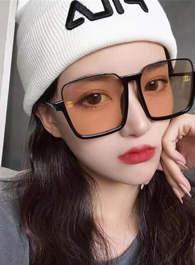 茶色墨镜女配近视有带度数网红街拍ins复古大框圆脸显瘦太阳镜潮