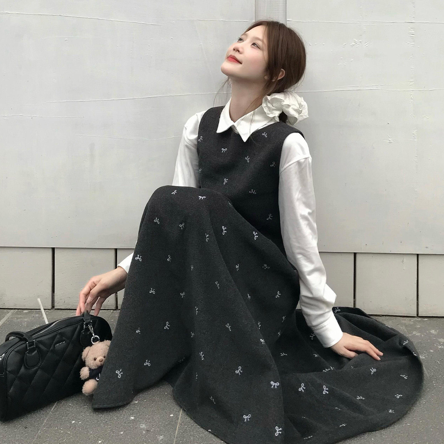 法式小个子香风灰色套装连衣裙子女早春季2026新款一整套ootd穿搭