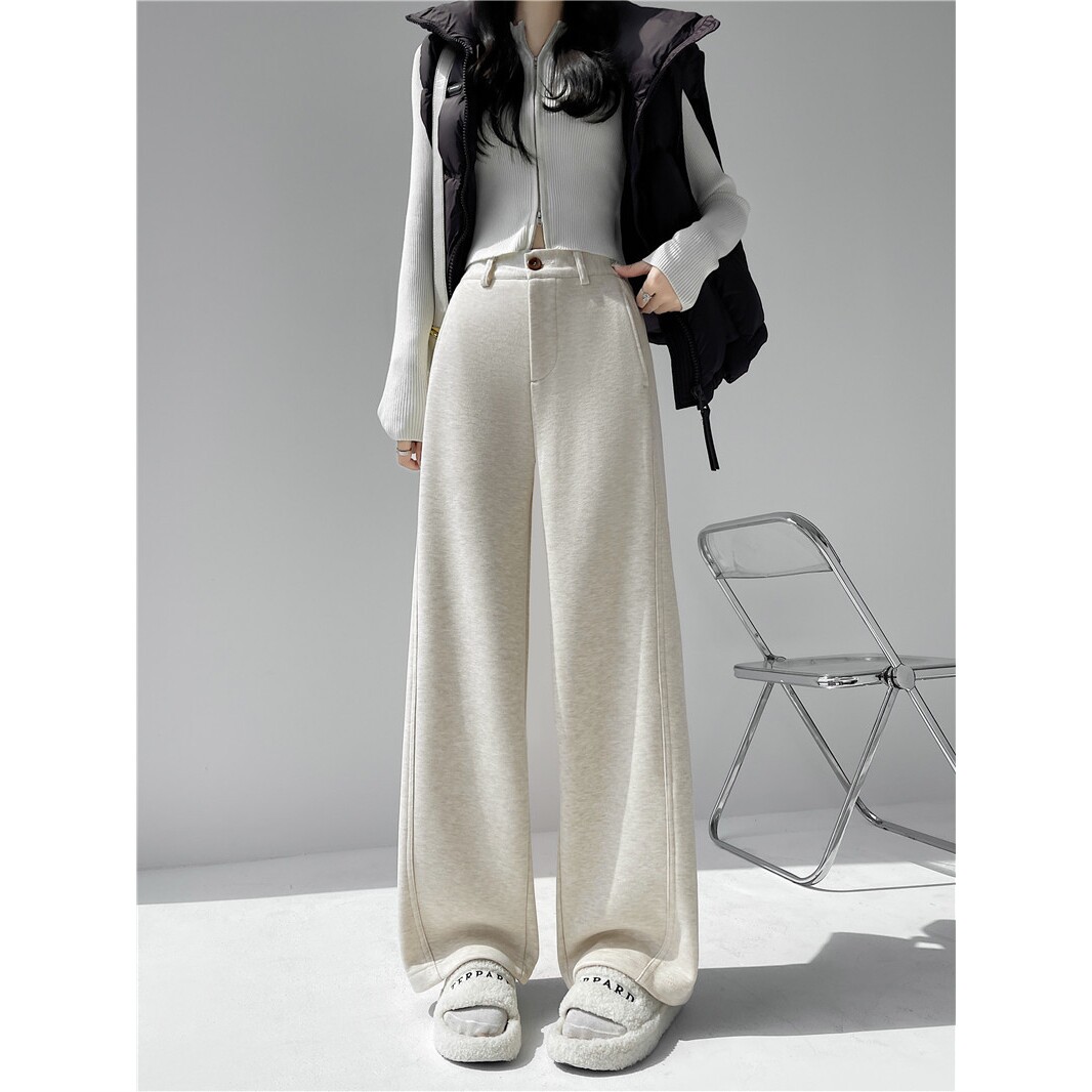 加绒羊毛弯刀裤女秋冬2025新款宽松垂感白色高级感直筒西装阔腿裤