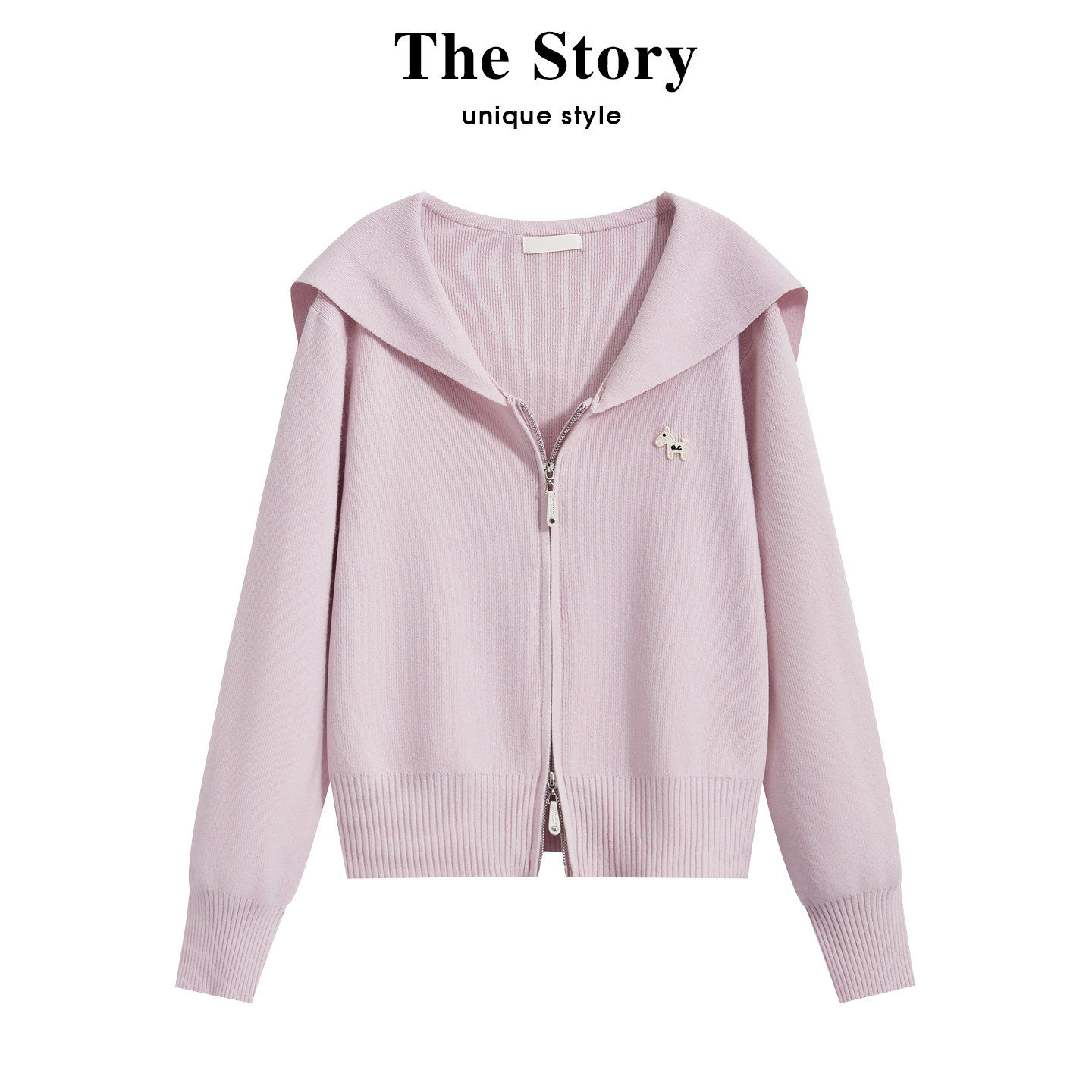 那些事衣橱温柔海军领针织开衫女早春软糯宽松百搭双拉链毛衣外套