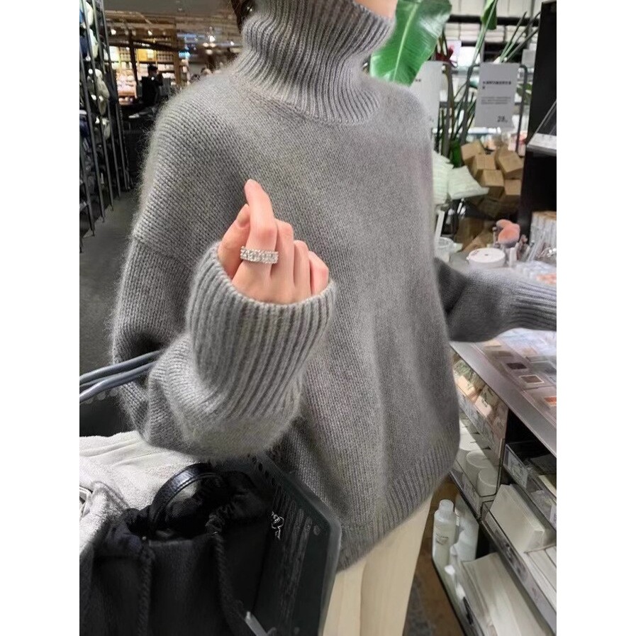 慵懒风高领纯色外穿毛衣女秋冬季韩系简约软糯内搭女式打底针织衫