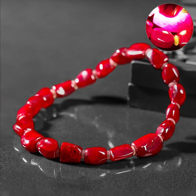 朱砂手链官方旗舰店正品铜仁原石晶体软红宝石桶珠手串本命年女