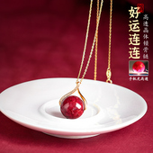 万山朱砂高透光晶体朱砂珠吊坠本命马年纯银s925锁骨链女时尚 项链