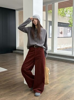 ICC 简约灯芯绒显瘦阔腿裤冬季复合绒保暖休闲裤女广州十三行1530