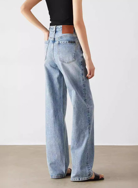 进口土耳其bossa重磅水洗牛仔裤早秋时髦显瘦阔腿直筒拖地裤T002