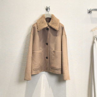 IC之ICLE禾专柜同款女冬季全羊毛呢绒双面外套短款小个子毛领大衣