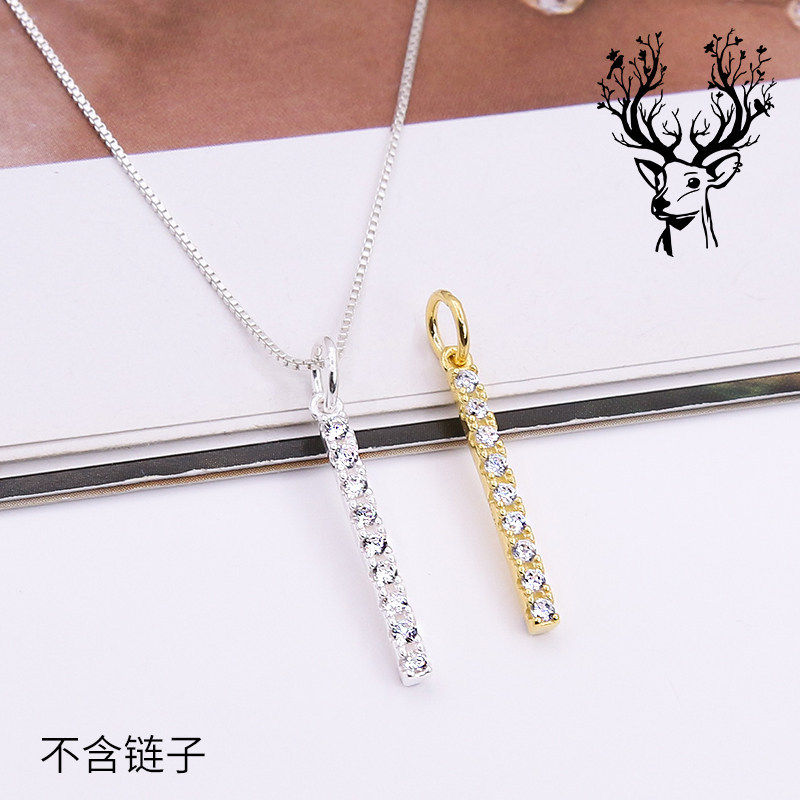 长方形长条微镶锆石小吊坠S925纯银镀黄金DIY手工配件手脚项链
