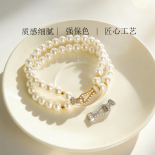 S925纯银U形马蹄扣子方钻珍珠扣DIY手链项链材料扣子高级套扣