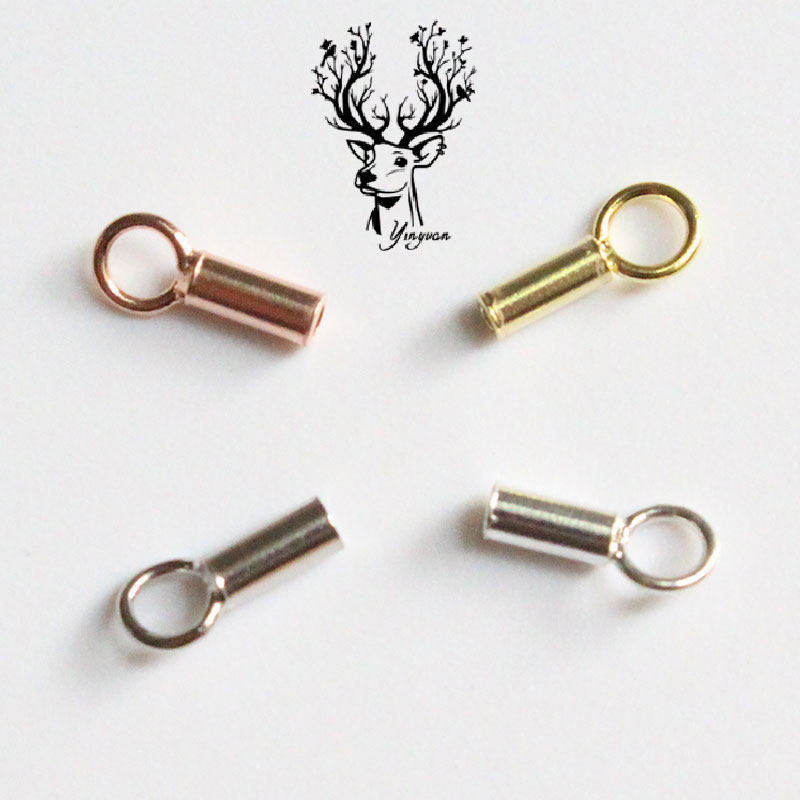 0.8MM至4MM皮绳头套管银管S925纯银DIY手工制作链接配件蜡绳管