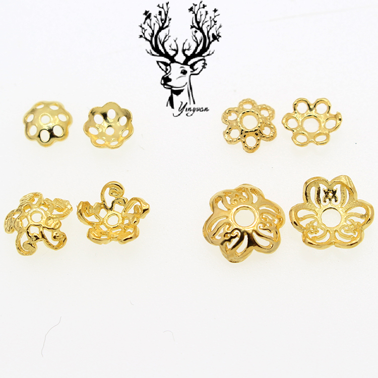 diy纯银镀黄金串珠花帽