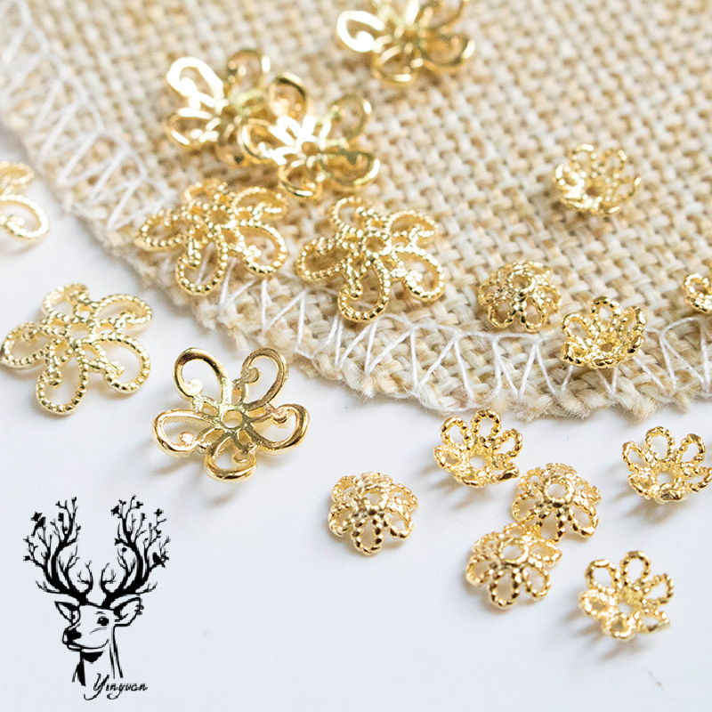 diy纯银串珠镀黄金花帽