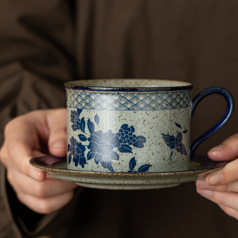 日本有田竹川烧陶咖啡杯日式手把拉花杯水杯家用coffee拿铁杯茶杯
