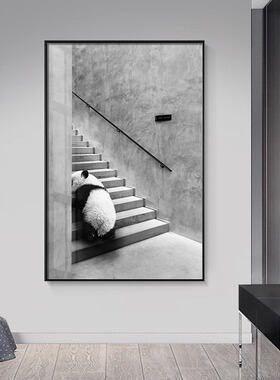 黑白熊猫工业风玄关走廊装饰画