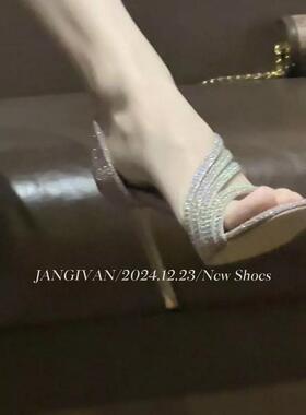 江亦晚~人鱼包跟·纯欲风2025新款水钻凉鞋高级法式女侧空高跟鞋