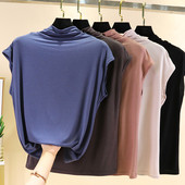 莫代尔半高领T恤女夏季 薄款 修身 2024新款 内搭上衣纯色百搭打底衫