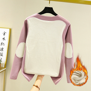 女士德绒保暖内衣秋冬季长袖内搭贴片打底衫加绒加厚贴身大码上衣