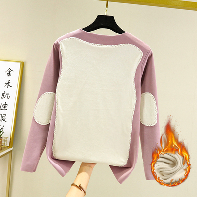 女士德绒保暖内衣秋冬季长袖内搭贴片打底衫加绒加厚贴身大码上衣