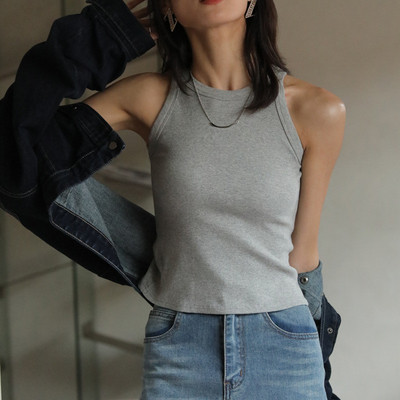 女夏外穿短款螺纹小吊带背心纯棉内搭运动无袖T恤工字遮副乳上衣
