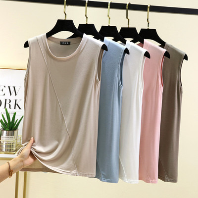 莫代尔拼接背心女2025夏季新款无袖圆领内搭打底衫大码显瘦薄上衣