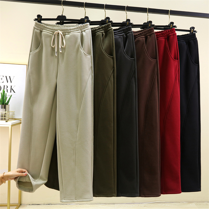 2024秋冬新款加绒阔腿裤宽松女卫裤百搭休闲裤外穿运动裤直筒裤子
