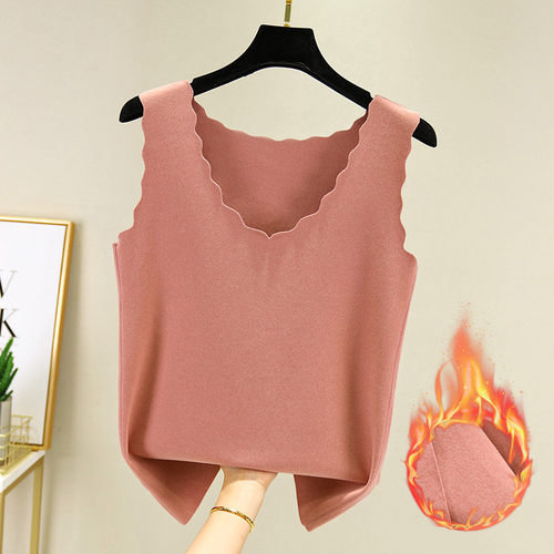 无痕双面绒背心女士秋冬德绒保暖吊带修身纯棉打底衫内搭大码上衣