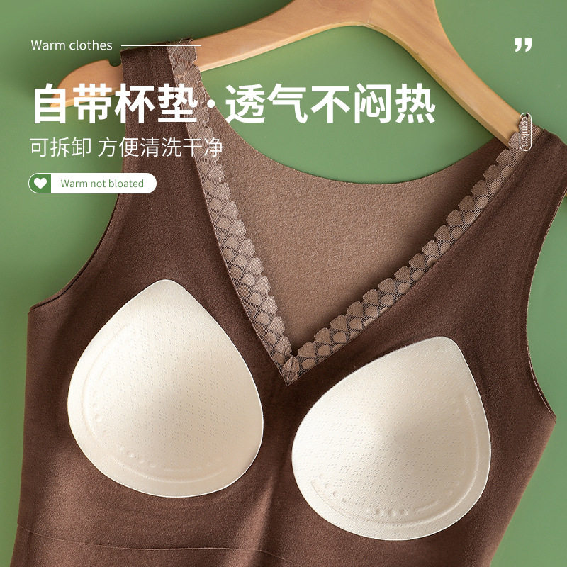 가을 겨울용 패딩 V넥 조끼와 벨벳 발열 베이스 레이어가 있는 두꺼운 이너웨어가 포함된 여성용 DERONG 보온 속옷
