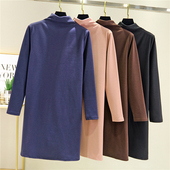 秋冬长袖 加厚连衣裙女双面德绒中长款 T恤裙高领打底裙内搭休闲裙